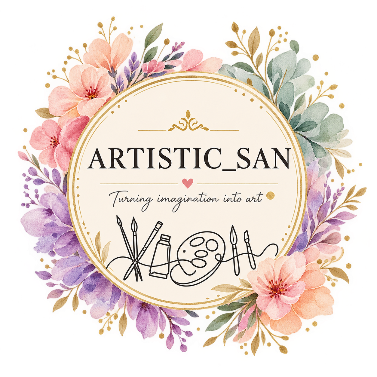Artistic San Floral Watercolor Emblem